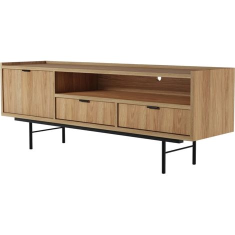 Mobile Porta Televisore Con 1 Anta A Ribalta 2 Cassetti E Vano A Giorno Struttura In Melaminico Per Zona Living 150 X 40 X 55 Cm Rovere (1/5)