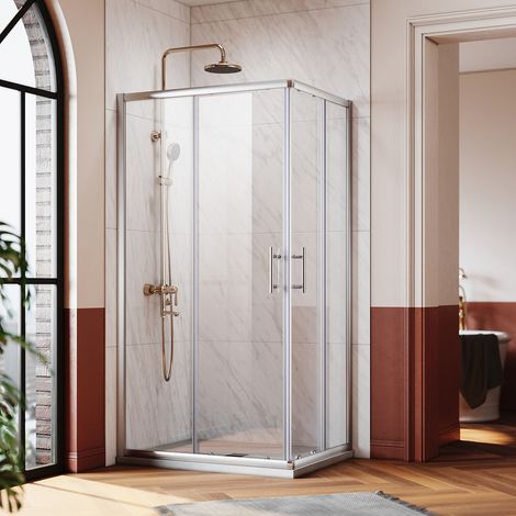SONNI Mampara de Ducha de Esquina 100x76cm Puerta Corredera de Cristal de Seguridad Mampara de Ducha de Esquina Puerta Corredera de Ducha de Cristal (1/5)