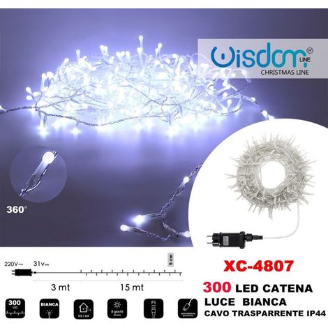 Trade Shop - Cadena De Luz 300 Led Luciérnagas Luz Blanca Cable Transparente Ip44 Xc-4807 -