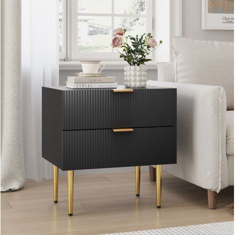 CHICFURN Comodino nero 53 x 41,5 x 52,5 cm, 2 cassetti, MDF e metallo (1/5)