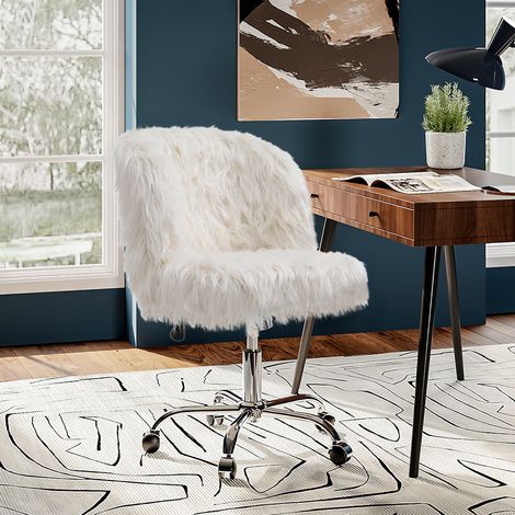 White Modern Fluffy Faux Fur Office Chair (1/5)
