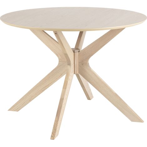 Duffy Table de salle à manger Ø105 cm plaqué chêne, pieds en chêne massif.
