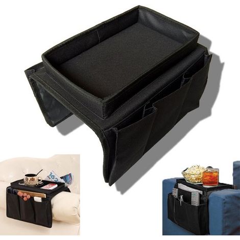 Organisateur d'accoudoir de canapé - Étagère de rangement pour canapé - Noir - Organisateur de canapé pour la maison - Étagère pour fauteuil, organisateur de table de chevet - Pour téléphones, tablett (1/5)
