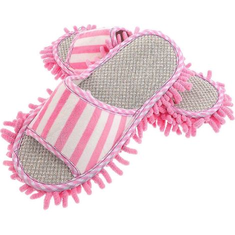 Chaussons balais AURA, doux et absorbants, pour le nettoyage des sols à la maison, motif rayé rose, 1 paire (1/5)