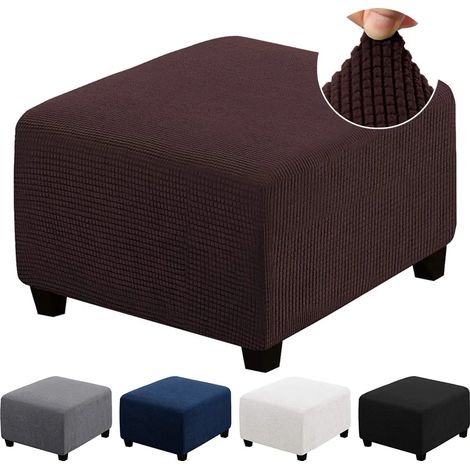 Housse extensible pour pouf, housse de protection, housse pour repose-pieds, housse pour tabouret, marron, XL (1/5)