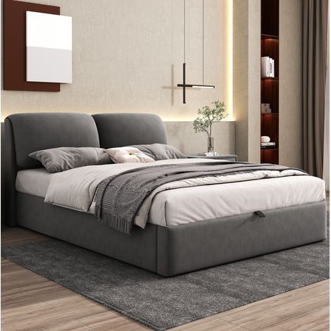 Bett Doppelbett Stauraum 140x200 Samt Grau OKMYHOME (1/5)