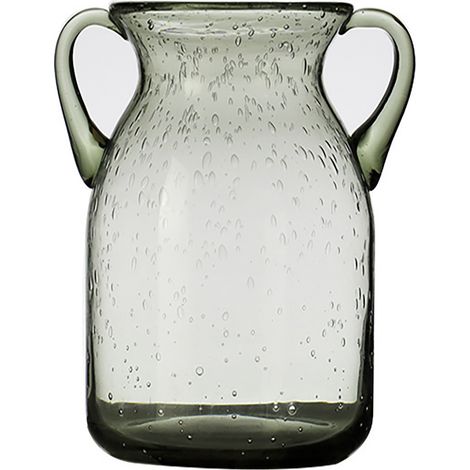 Jarrón de doble asa, jarrón decorativo de doble asa, gris, hecho a mano, con burbujas de aire, de vidrio, gris (1/5)