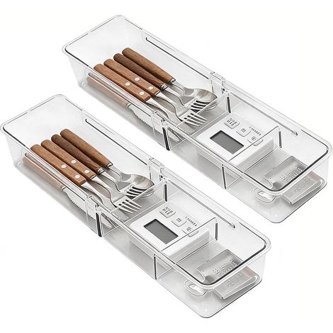 2-Piece Cutlery Drawer Organiser Expandable Drawer Kitchen Utensils Plastic Compartment Storage Can Tilted Kitchen In Office For Storing Dishes Material Other Objects (1/5)