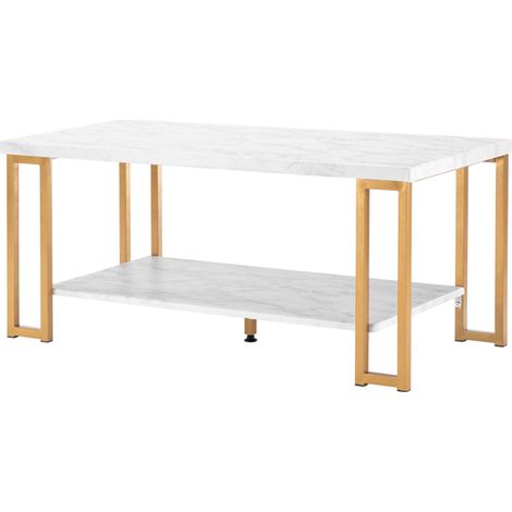 Doppelschichtiger Couchtisch, rechteckiger quadratischer Fuß, 100 x 51 x 46 cm, weißer Marmorimitat