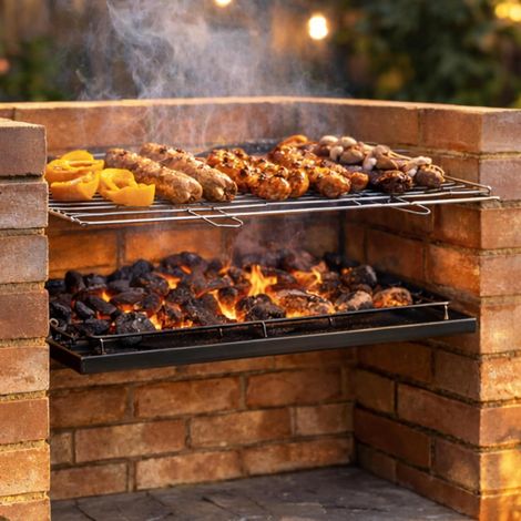 DIY Brick BBQ Grill Kit Charcoal BBQ Insert Set with Ash Tray, Grill & Charcoal Grate, Masonry Outdoor BBQ Build Kit