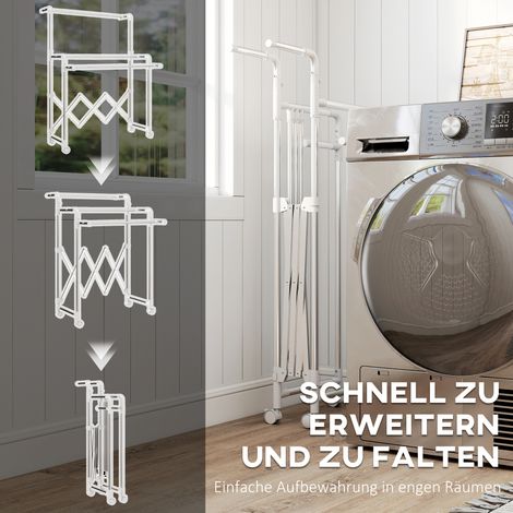 Plieuse à linge pliable avec 3 barres réglables et roues en acier inoxydable (1/5)