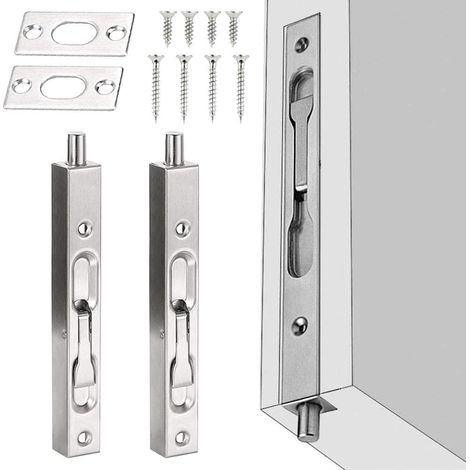 2 Stück verdeckte Sicherheitstür aus Edelstahl, 15 x 1,6 x 2 cm, rostfrei, Schieberiegelschloss, korrosionsbeständig, versteckte Türverriegelung mit Schrauben für Heim- und Bürotüren – Silber