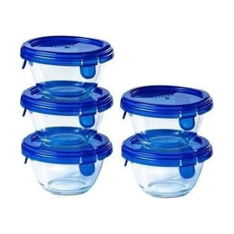 Set aus 5 Mini-Schalen - PYREX - Cook & Go - Glas - Rund - Auslaufsicherer Deckel - 0,2 L