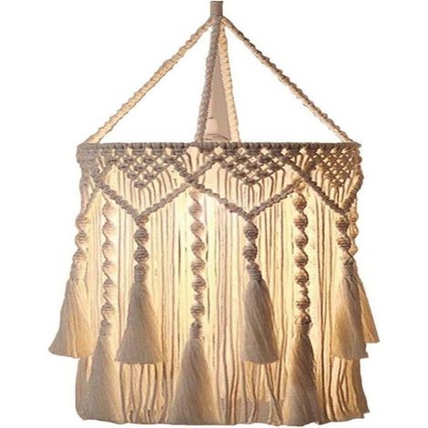 Lampshade Macramé - Abat-jour En Coton Tressé Avec Franges - Pour Suspension Plafond Standard - Décoration Bohème Salon Chambre Bureau - 1 Pièce (1/5)