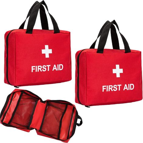 Trousse Vide De Premiers Soins en Nylon, 2 Pièces Trousse De Premier Secours Vide, Grande Capacité, pour Maison, Camping, Voyages, Sports, 24x17x7cm (Sac Uniquement, Rouge) (1/5)