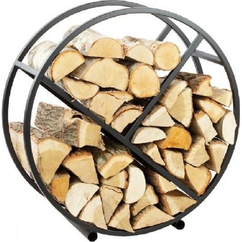 Rack à bûches rond TSITSI en acier noir avec rangement 80 cm (1/3)