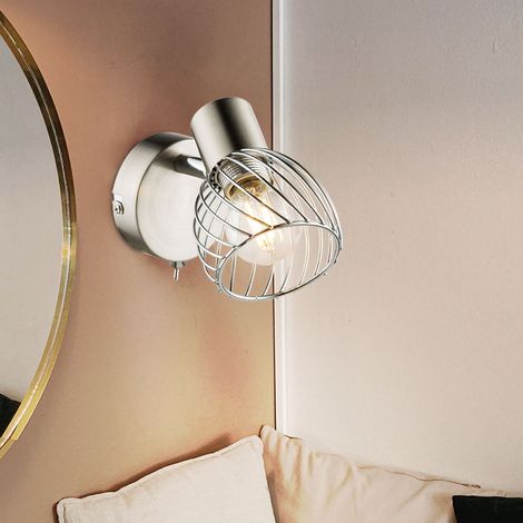 Faretto da lettura, luce notturna a gabbia, lampada cromata, mobile, per soggiorno e camera da letto