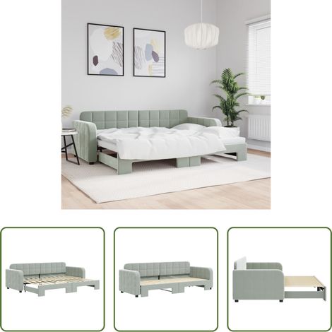 vidaXL Sofa-Bett - Tagesbett Ausziehbar Hellgrau 80x200 cm Samt (1/5)