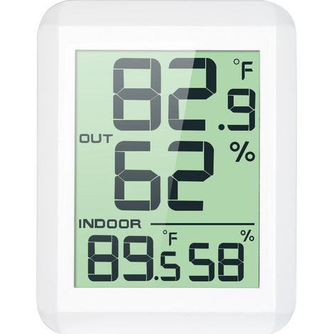 Mini termómetro-higrómetro digital inalámbrico con pantalla LCD que muestra la temperatura y la humedad en °C/°F, para uso en interiores y exteriores. Incluye soporte trasero para colocarlo en el dorm (1/3)