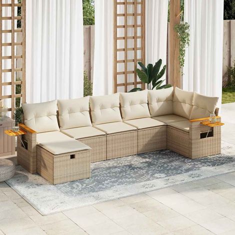 Set sofás de jardín 7 piezas y cojines ratán sintético beige vidaXL (1/5)