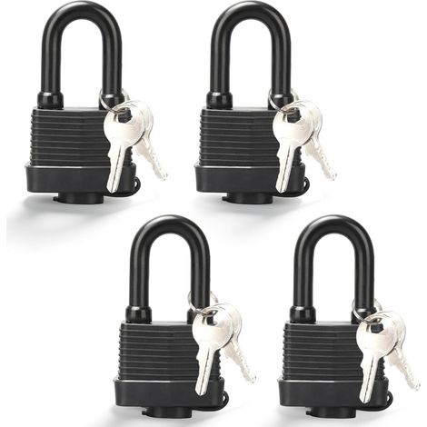 Lot de 4 Cadenas Extérieur 42 mm, Cadenas Étanche avec Revêtement Plastique Imperméable, Cadenas de Sécurité avec 8 Clés pour Portail, Garage, Cave, Clôture, Résistant aux Intempéries (1/5)
