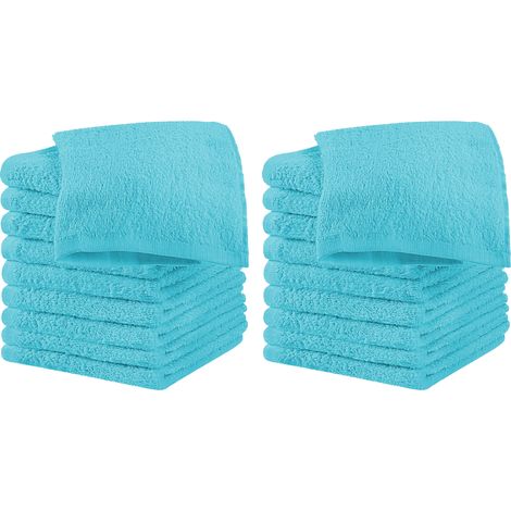 Set 18 Pezzi Lavette Asciugamani Viso Mani 100% Cotone 490 Gsm 30x30 Cm Bagno Bidet Vari Colori Morbide Assorbenti Asciugamano Spugna Ospite Turchese - 30x30 cm