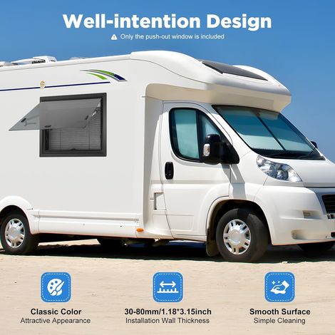 Wohnmobilfenster Ausstellfenster 600x450mm Wohnmobil Fenster 65° Wohnwagen Fenster Seitenfenster mit Integriertem Rollo und Fliegengitter, RV Externes Push Fenster für Van Camper