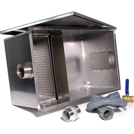 Melko – Séparateur de graisse 40L en acier inoxydable – Entrée et sortie DN50 – Connexion compacte – Accessoires inclus