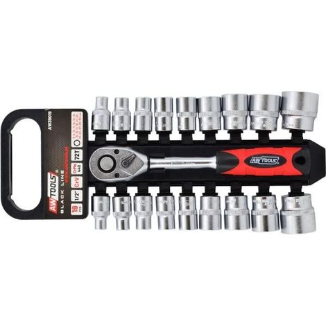 Awtools Ensemble de clés à douille professionnel argent 19 pièces