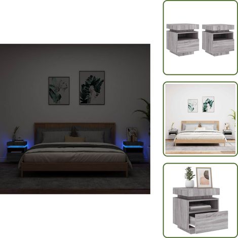 Armoires de chevet avec lumières LED 2 pcs sonoma gris - Tables De Chevet - Meuble De Chambre - Luminaire Led - Éclairage Rgb - Rangement (1/5)