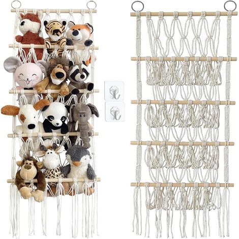 Filet Peluchess à Suspendre,Filet Hamac Peluchess,Hamac de Rangement pour Jouets en Peluche à 4 Couches en Bois,Rangement Peluchess Enfant pour dans Le Salon et la Chambre (1/5)