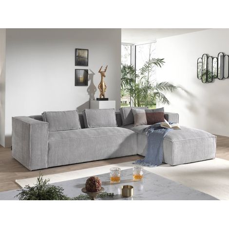 Stella – ecksofa – cordsamt – 4-sitzer – moderner stil – rechts - hellgrau