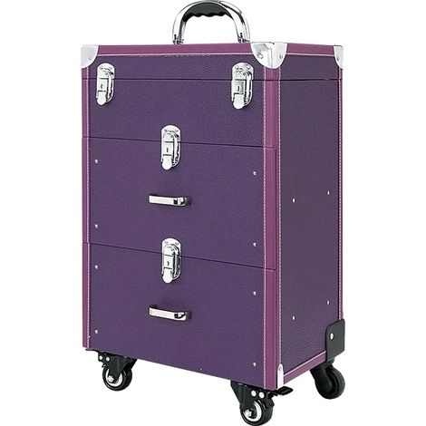 Organizzatore per trucchi, design multilivello, legno e poliestere resistenti, ARGENTO-VIOLA (1/2)