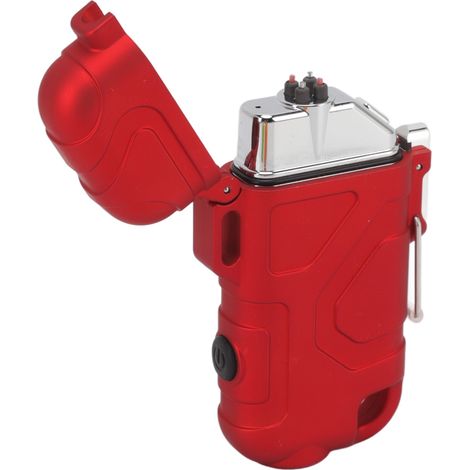 Briquet plasma à double arc, coupe-vent, étanche, sans flamme, USB, avec lampe torche réglable à 3 niveaux, rouge