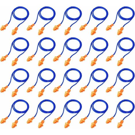 20 Paires Bouchons d'oreilles en Cordon Bouchons d'oreilles en Silicone Réutilisables avec Corde Bouchon d'oreille Anti-Bruit pour Sommeil Protection Auditive, Bleu (1/5)
