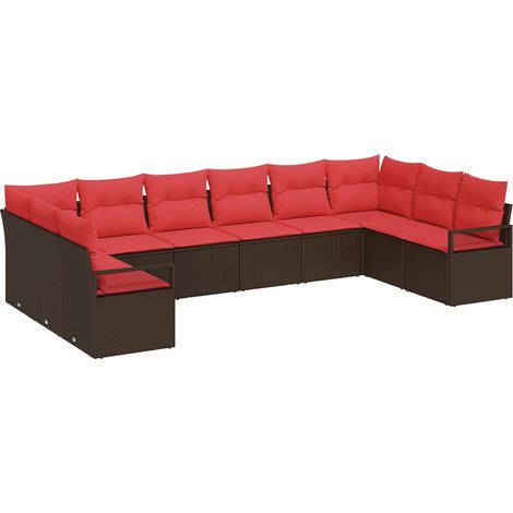 Sofa Set with Cushion 10 pcs Brown Poly Rattan vidaXL