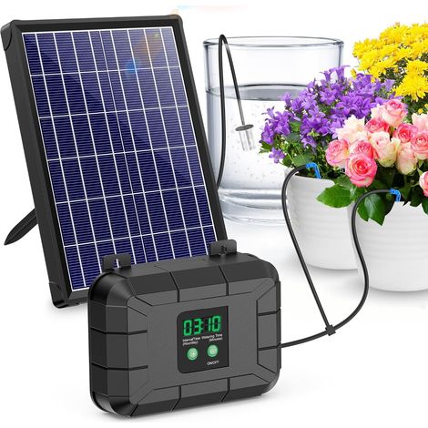 Biling Système solaire pour balcon 7,5 W 15 m arrosage automatique pour plantes en vacances avec minuterie, goutte solaire pour jardin, serre, fleurs, économie (1/5)