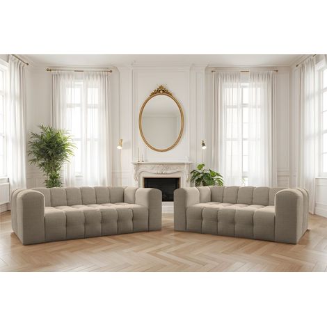 Sofaset Designersofa SOLVIE 3-4 in Stoff Moly Beige