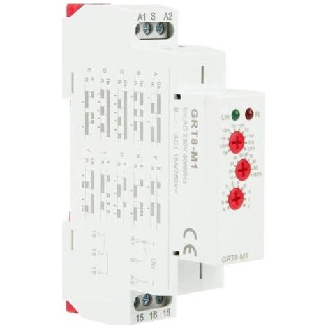 Commutateur de Relais Temporisé AC 220V GRT8-M1 Montage sur Rail DIN 10 Fonctions Indicateurs LED (1/5)
