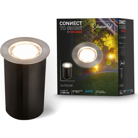 Briloner Connect to Shine Bodeneinbaustrahler Außen mit Hülse Ø4,5cm Rund 1W 100lm 3000K Warmweiß IP67 Edelstahl - Bodeneinbauleuchte Garten Terrasse (1/5)