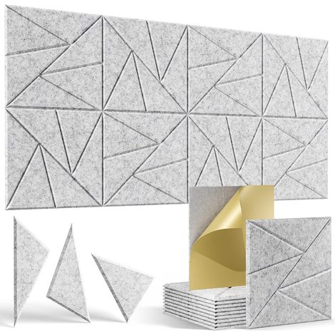 Lot de 12 panneaux acoustiques autocollants, panneaux muraux insonorisants haute densité, panneau insonorisant en polyester, 30 x 30 cm (gris clair) (1/5)