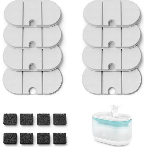 Paquete de 8 filtros, esponja y carbón activado, sistema cuádruple, fuente de agua para gatos y perros, PLWF002 (1/5)