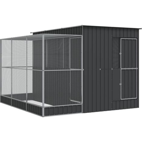 Gabbia per uccelli voliera con estensione argento 290 x 303 x 216 cm acciaio Argento 020045652