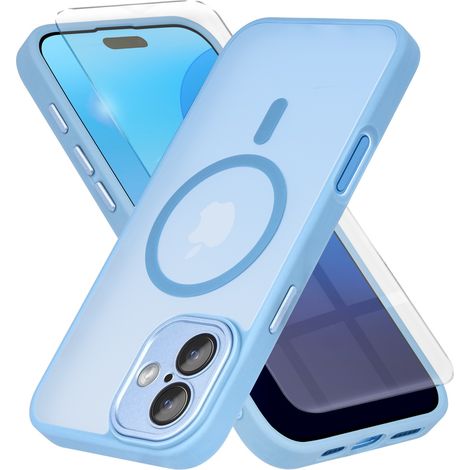 Custodia per iPhone 16, MagSafe, erbord Matt Case, Blu + Pellicola protettiva per lo schermo (1/4)
