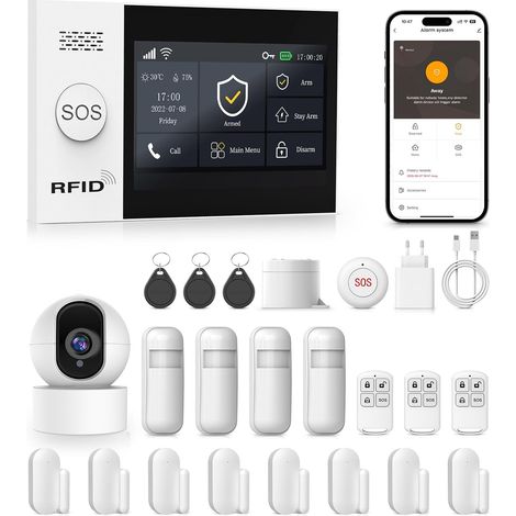 Système d'alarme Maison sans Fil 4G avec Camera, Alarme Maison Wi-Fi avec Contrôle APP, Détecteur de Mouvement, Télécommandes, Capteurs de Fenêtre et de Porte, Sirène (1/5)