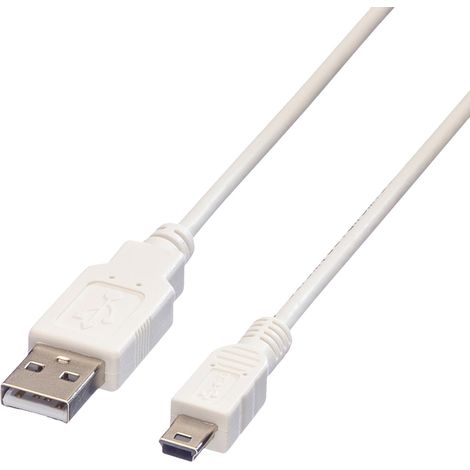 Value Câble USB USB 2.0 USB-A mâle, USB-Mini-A mâle 0.80 m blanc blindé 11.99.8708
