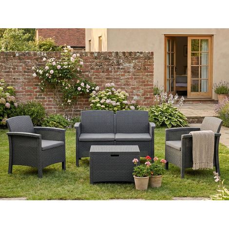 Outdoor-Lounge Ranica, 2-Sitzer-Set mit Tisch, Made in Italy, Tisch/Truhe, Schwarz-Anthrazit (1/3)