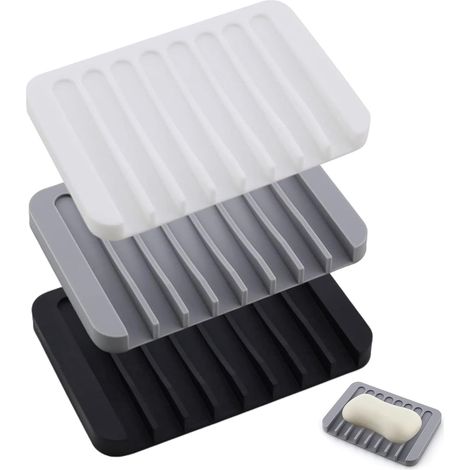 Porte-savons en silicone 3 pièces, porte-savon de douche avec évacuation pour salle de bain, cuisine, lavabo (1/5)