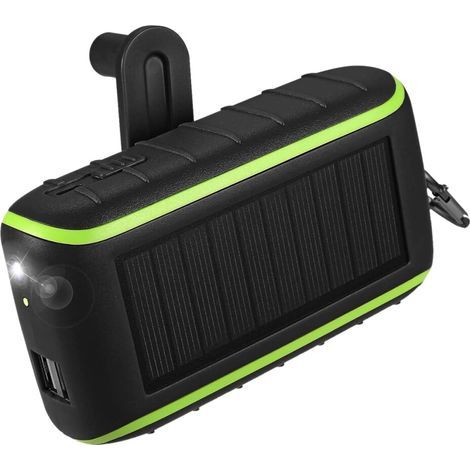 Chargeur solaire à manivelle 8000mAh double USB batterie externe avec lampe torche LED et mousqueton (1/5)