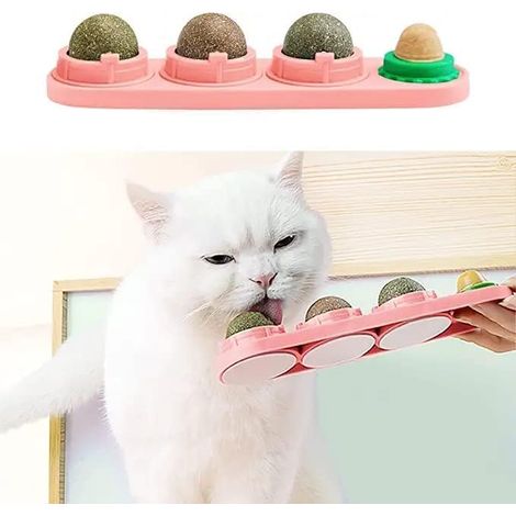 Catnip Balls Jouet pour Chats rotatifs et gourmands, avec Catnip Naturel et balles adhésives(Rose)